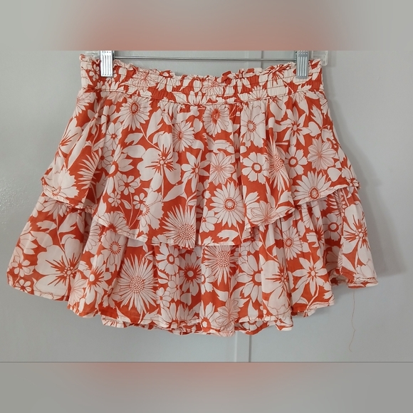 American Eagle Outfitters Pants - American Eagle Burnt Orange Floral Ruffle Tiered Mini Skort